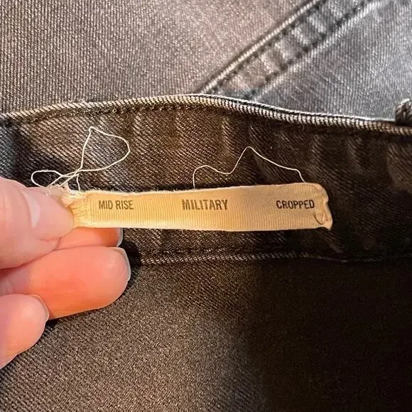 Nili Lotan Cropped French Military Pants Jeans Carbon Grey Cotton Utility SZ 27